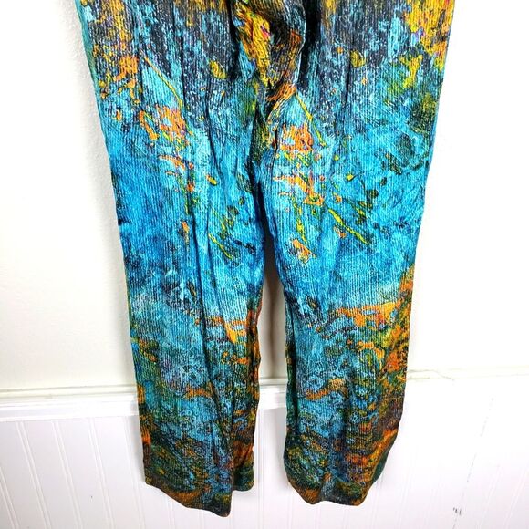 Women's Soft Surroundings Water Color Splash Art To Wear Smocked Satin Pants Sm - Picture 8 of 11